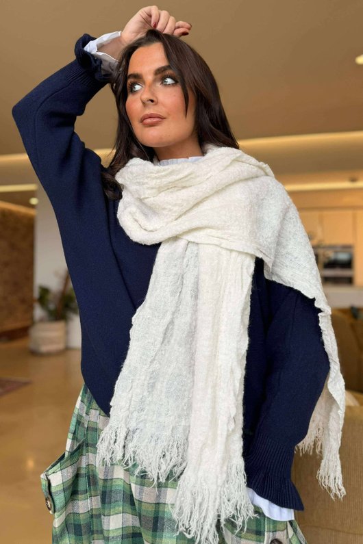 Bute Textured Weave Stretch Scarf Ecru /50=